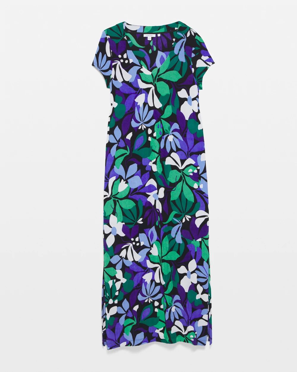 【WONDER WONDER】Kiving SeeThrough UNeck Cosmos Flower L/S T Travelers™ Floral V-neck Maxi Dress | Chico's